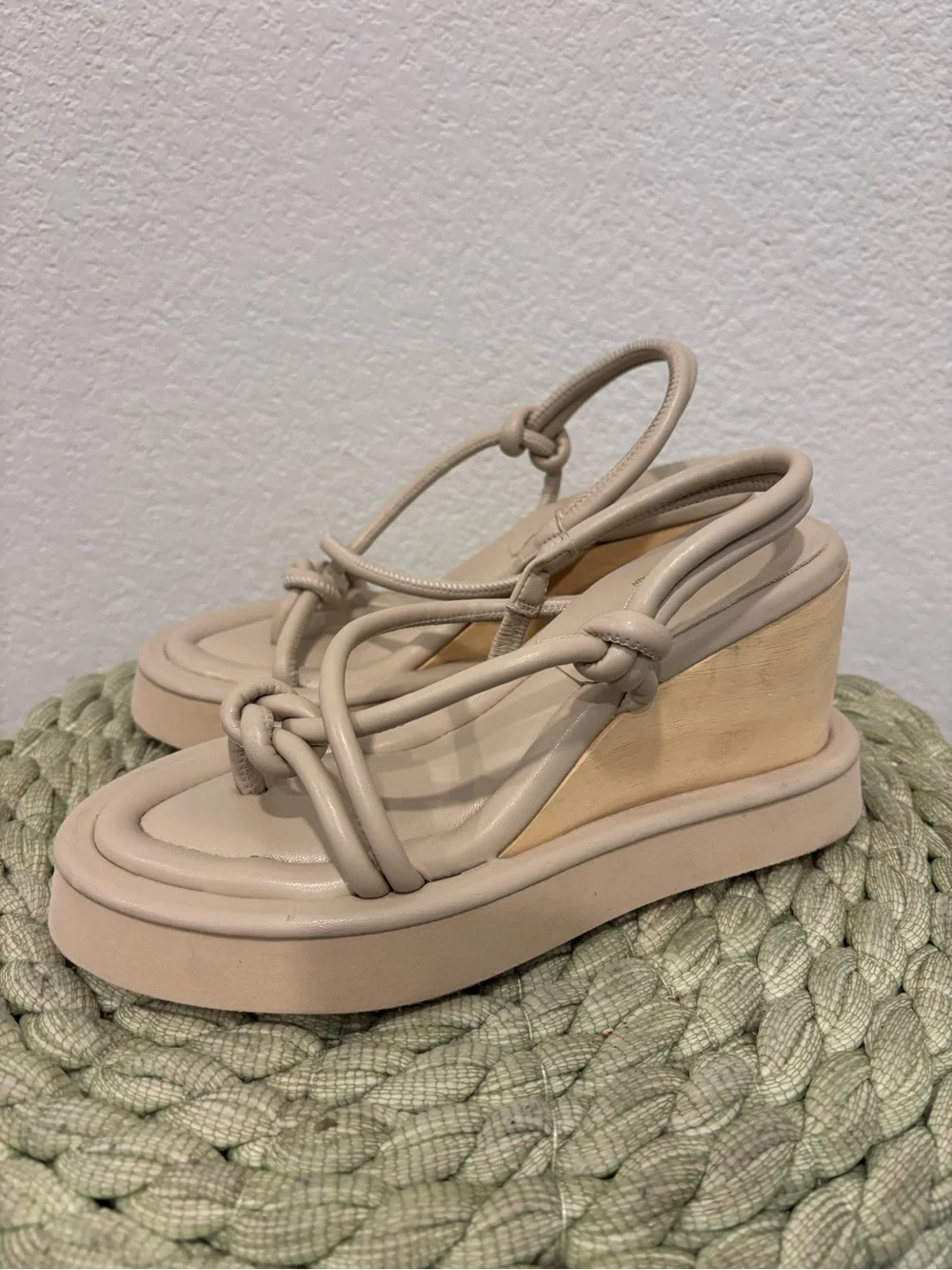 PALOMA BARCELÓ Tan Leather Strappy Slingback Wedge Sandals Size 7